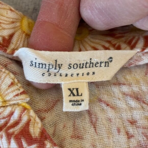 NWT Simply Southern Sunflower Print Long Sleeve Button Front Peplum Crop Top LG - Picture 8 of 11